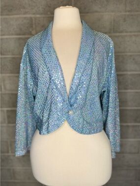 Vintage Y2K Blue sequins Cropped Bolero Cardigan Disco Glam Top